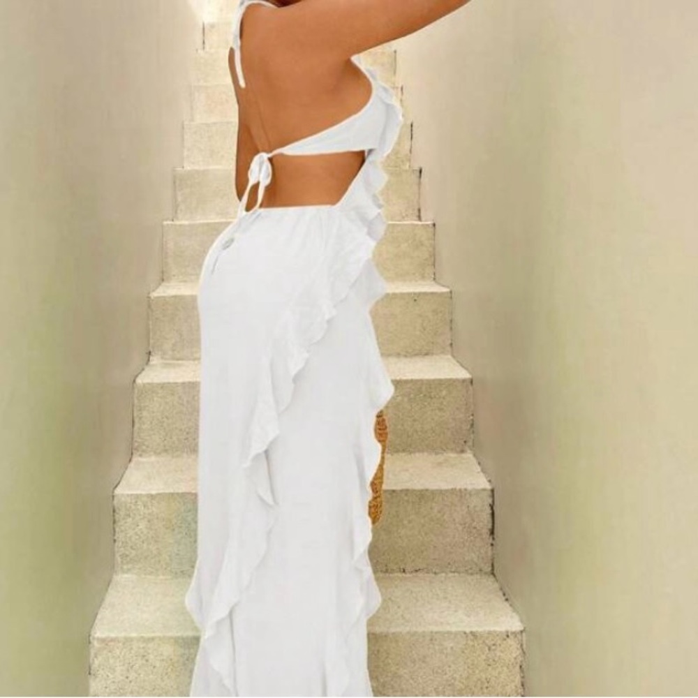 White Ruffled Halter Dress - Picture 3 of 4
